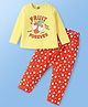 Doodle Poodle 100% Cotton Knit Full Sleeves Night Suit With Fruit & Heart Print - Lemon Yellow