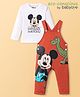 Babyoye Disney Terry Knit Dungaree & Full Sleeves T-Shirt With Mickey Mouse Graphics - Rust Orange & White