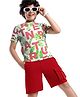 OLLINGTON ST. 100% Cotton Knit Half Sleeves Printed T-Shirt  & Shorts Set - White & Red