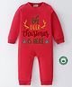 BLUSHES Christmas Theme 100% Cotton Full Sleeves Oh Deer Christmas Is Here Text Printed Romper - Red