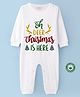 BLUSHES Christmas Theme 100% Cotton Full Sleeves Oh Deer Christmas Is Here Text Printed Romper - White