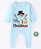 BLUSHES Christmas Theme 100% Cotton Full Sleeves My 1st Christmas Text Printed Romper -Powder Blue