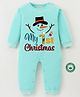 BLUSHES Christmas Theme 100% Cotton Full Sleeves My 1st Christmas Text Printed Romper -Sea Green