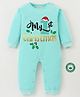 BLUSHES Christmas Theme 100% Cotton Full Sleeves My 1st Christmas Text Printed Romper - Sea Green