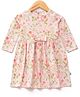JusCubs Cotton Full Sleeves Floral Printed & Bow Applique Detailed Dress - Pink