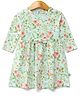 JusCubs Cotton Full Sleeves Floral Printed & Bow Applique Detailed Dress - Green