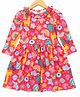 JusCubs Cotton Full Sleeves Floral & Animals Printed Dress - Pink