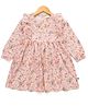 JusCubs Cotton Full Sleeves Floral Printed & Frill Detailed Dress - Pink