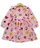 JusCubs Full Sleeves Flower & Clouds Printed Knee Length Dress - Pink