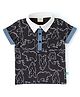 JusCubs Cotton Half Sleeves Bear Printed Polo Tee - Black