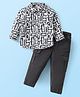 Babyhug Cotton Woven Full Sleeves Printed Shirt & Solid Trouser Set - White & Charcoal Grey