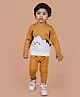 Mama & Peaches Cotton Knitted Full Sleeves Kitten Designed Tee & Pant Set - Mustard