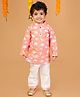 Mama & Peaches Full Sleeves Floral & Elephants Printed Kurta With Pyjama Set - Peach