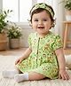 Babyoye 100% Cotton Knit Half Puffed Sleeves Eco Jiva Finish Jungle Theme Printed Frock with Bloomer & Headband - Light Green