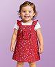 Babyoye 100% Cotton Interlock Knit Eco Jiva Finish Half Sleeves Frock With Inner Tee Floral Print - Red & White