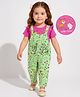 Babyoye 100% Cotton Interlock Knit Half Sleeves Inner Tee & Dungaree Set with Eco- Jiva Finish & Animal Print - Light Green & Pink