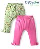 Babyoye 100% Cotton Knit With Eco Jiva Finish Full Length Diaper Leggings With Floral & Animal Print & Bow Applique Pack of 2 - Dark Pink & Lime Green