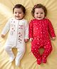 Babyoye 100% Cotton Knit With Eco Jiva Finish Full Sleeves Sleepsuits with Floral Print - Red & White