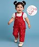 Babyoye 100% Cotton Knit With Eco Jiva Finish Floral Printed Dungaree with Half Sleeves Inner Tee - Red & White