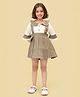 TOONYPORT Cotton Blend Three Fourth Sleeves Bear Applique Detailed Dress With Attached Dungaree - Green