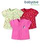 Babyoye 100% Cotton Knit Half Sleeves Eco Jiva Finish Jhablas with Floral & Jungle Theme Print Pack of 3 - Red Light Green & Pink