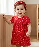 Babyoye 100% Cotton Knit With Eco- Jiva Finish Half Sleeves Onesie With Floral Print & Headband - Red