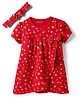 Babyoye 100% Cotton Knit With Eco- Jiva Finish Half Sleeves Onesie With Floral Print & Headband - Red
