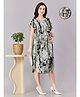 Lovely Mom's Half Flutter Sleeves Marble Printed Dress  With Pocket & Concealed Zipper Nursing Access - Grey