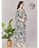 Lovely Mom's Three Fourth Sleeves Floral Printed Dress With Pocket & Concealed Zipper Nursing Access - GREY