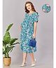 Lovely Mom's Woven Half Sleeves Maternity Dress With Pocket & Concealed Zipper Nursing Access - Blue