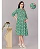Lovely Mom's Three Fourth Sleeves Floral Printed Dress With Pocket & Concealed Zipper Nursing Access - Light Green