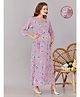 Lovely Mom's Three Fourth Sleeves Floral Printed Dress With Pocket & Concealed Zipper Nursing Access - Pink