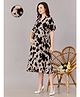 Lovely Mom's Half Sleeves Abstract Print Dress With Pocket & Concealed Zipper Nursing Access- Black