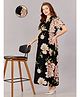 Lovely Mom's Half Sleeves Floral Printed Dress With Pocket & Concealed Zipper Nursing Access - Black