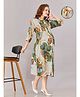 Lovely Mom's Three Fourth Sleeves Floral Print Dress With Pocket & Concealed Zipper Nursing Access - Beige