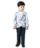 DOTSON Full Sleeves Chance Text & Floral Printed Tee & Pant With Jacket Set - Blue