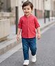 Babyhug Cotton Woven Full Sleeves Mandarin Collar Shirt & Jeans - Dark Pink & Blue