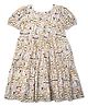 melon Cotton Half Puffed Sleeves Abstract Printed Dress - Multi Colour