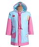 Babyhug Full Sleeves Below Knee Length Raincoat With Teddy Box Print - Pink & Light Blue