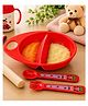 Adore Supper Hero Feeding Bowl with Spoon, Fork & Wooden Masher- Red