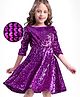 Hola Bonita Velvet Full Sleeves Party Dress With Sequin Detailing - Wine