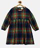 MINI KLUB Cotton Knit Full Sleeves Checked Dress - Navy Blue