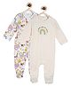 MINI KLUB Cotton Pack Of 2 Full Sleeves Animals & Rainbows Make Me Happy Text Printed Sleepsuits - Pink & White