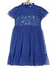 MINI KLUB Cotton Knit Cap Sleeves Sequins Embellished Dress - Blue