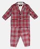 MINI KLUB Cotton Full Sleeves Checked Blazer & Pant With Solid Shirt & Bow Set - Red & Marshmallow
