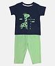MINI KLUB Cotton Half Sleeves Giraffe Printed Tee & Pant Set - Navy Blue & Green