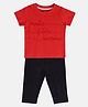 MINI KLUB Cotton Half Sleeves Make Future Awesome Text Printed Tee With Pant Set - Red & Black