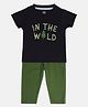 MINI KLUB Cotton Half Sleeves In The Wild Text Printed Tee With Pant Set - Navy Blue & Green
