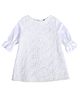 MINI KLUB Cotton Knit Three Fourth Bell Sleeves Floral Textured Dress - White