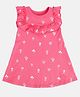 MINI KLUB Cotton Knit Sleeveless Frill Detailed Plants Printed Dress - Pink